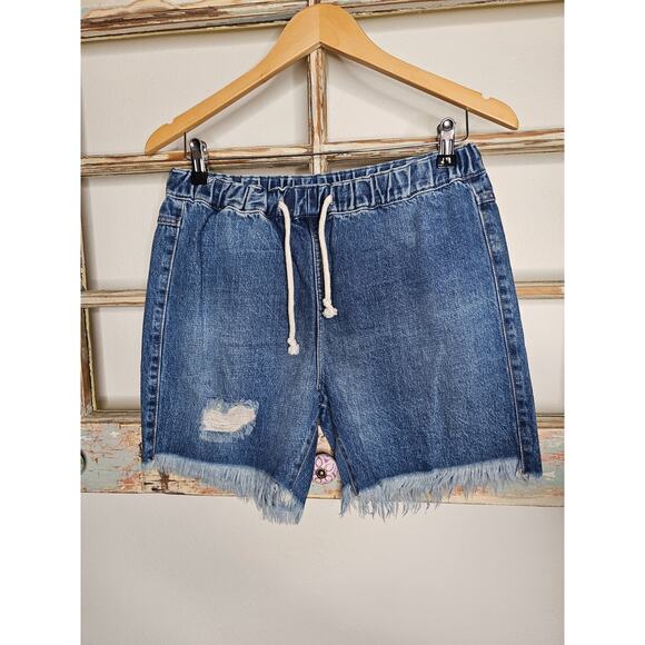 One Teaspoon Denim Jean Pull-on shorts with drawstring w/ fringed hem size 26 - Picture 1 of 6